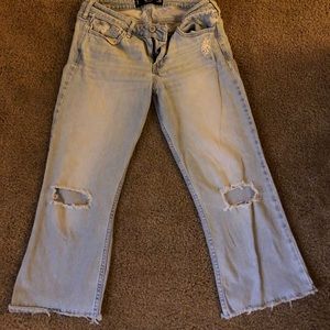 Hollister low rise crop jeans with holes wide leg